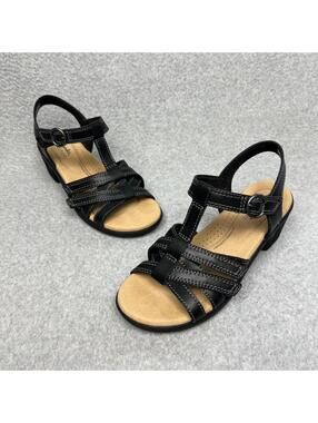 Clarks Women's Emily 2 Rose Stripe Sandals Heels Black Size 5.5 Comfort Casual